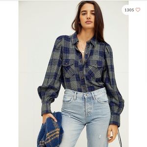 FREE PEOPLE SUN CITY PLAID TOP XS